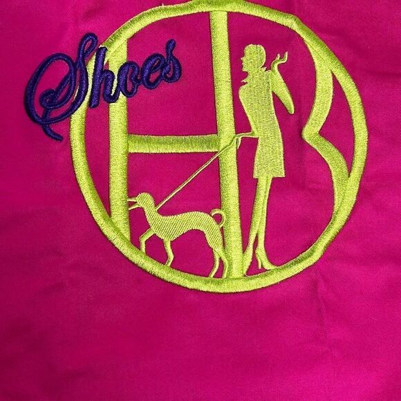 Henri Bendel Embroidered Shoe Accessory Dust/Travel Drawstring Bag Fuschia Pink - Picture 2 of 5